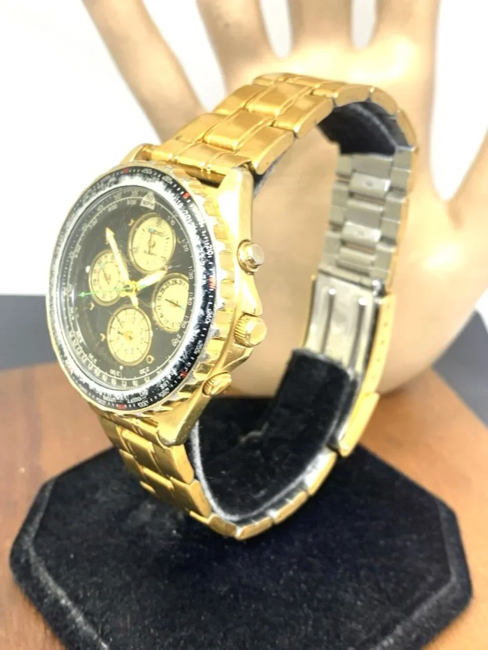 Seiko Flightmaster Mens Watch 7T34-6A09 Quartz Vintage Gold Stainless Steel 40mm